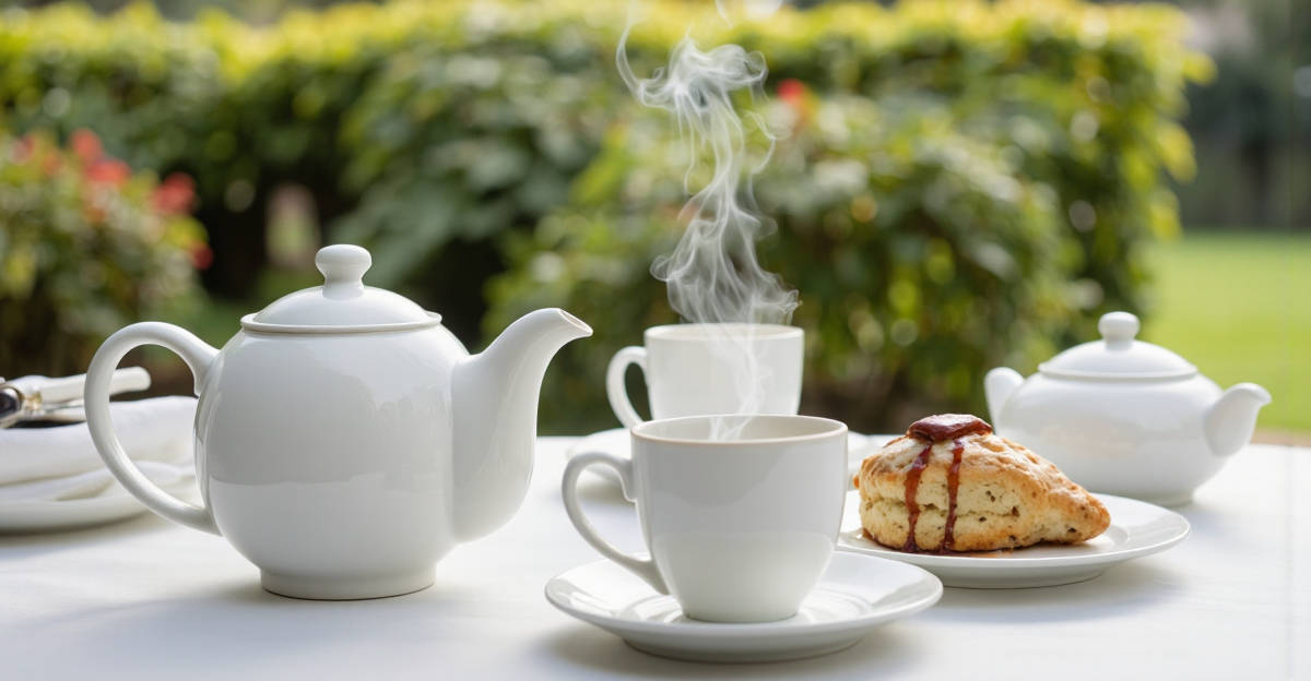 Thé anglais : guide complet sur les variétés de thé anglais avec une tasse de thé et des scones traditionnels.