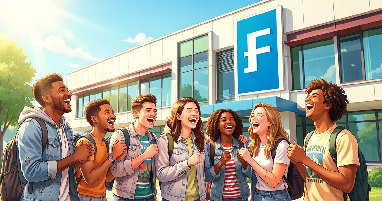 Groupe d'adolescents souriants devant une école EF lors d'un séjour linguistique