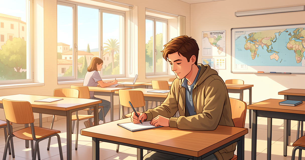 Étudiant en cours d'anglais dans une école de langue à Malte