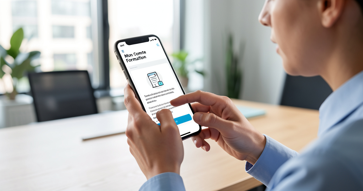 Personne utilisant l'application mobile Mon Compte Formation pour consulter ses droits CPF