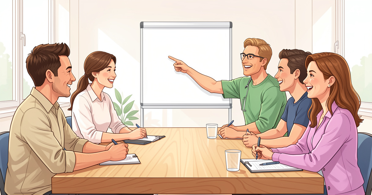 Formation éligible CPF en salle, groupe de participants attentifs avec un formateur
