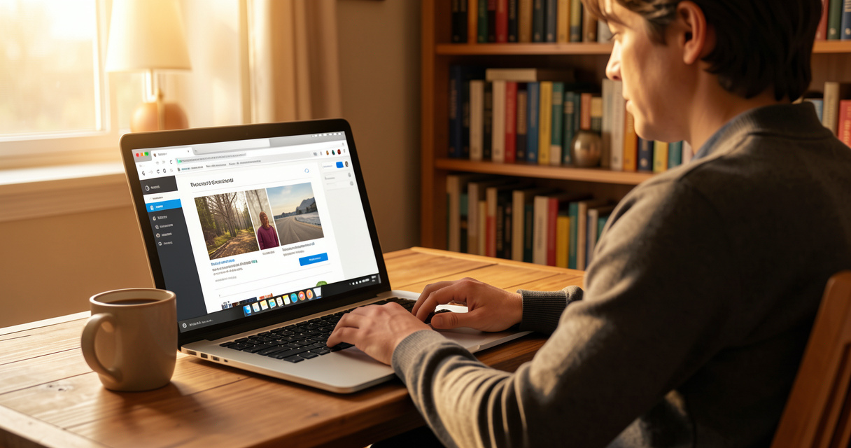 Personne suivant une formation continue en ligne depuis son domicile