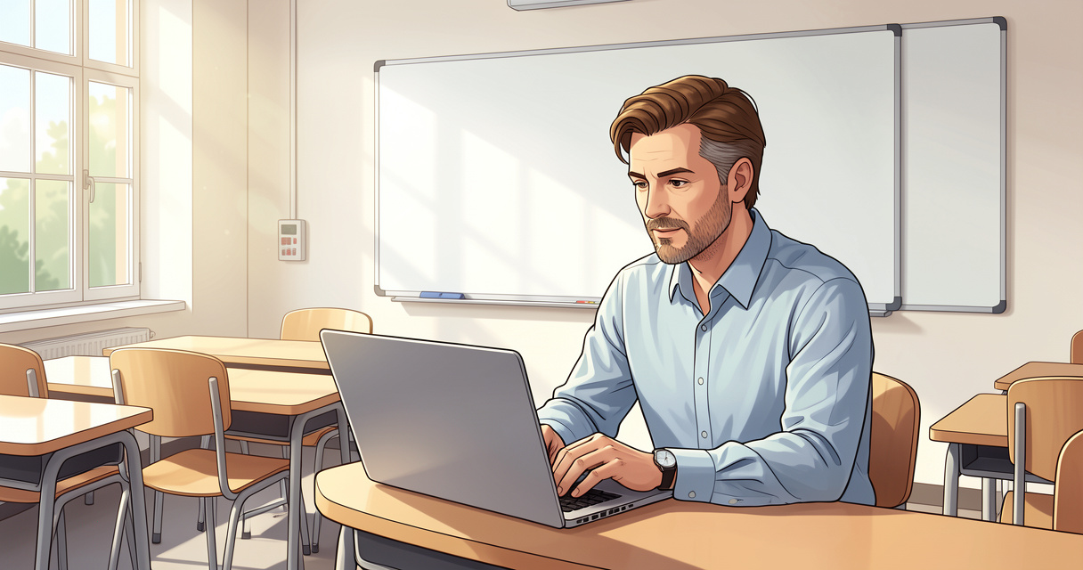Adulte en cours d'anglais dans une école de langue moderne lors d'un séjour linguistique