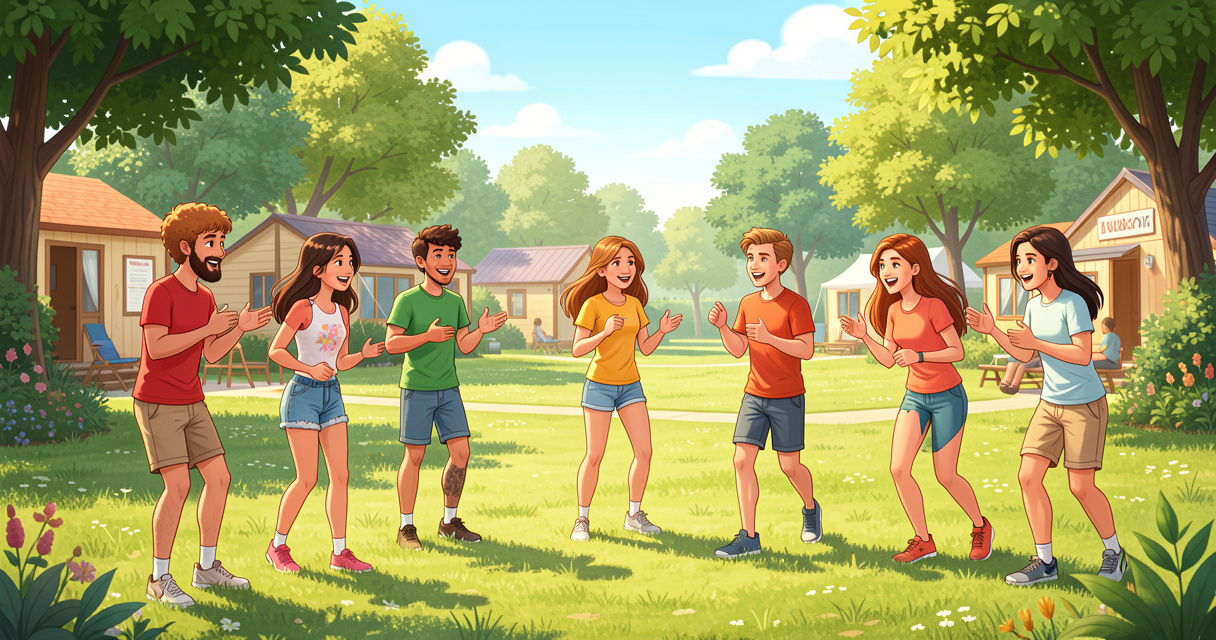 Adolescents en colonie de vacances anglaise en France pratiquant l'immersion linguistique