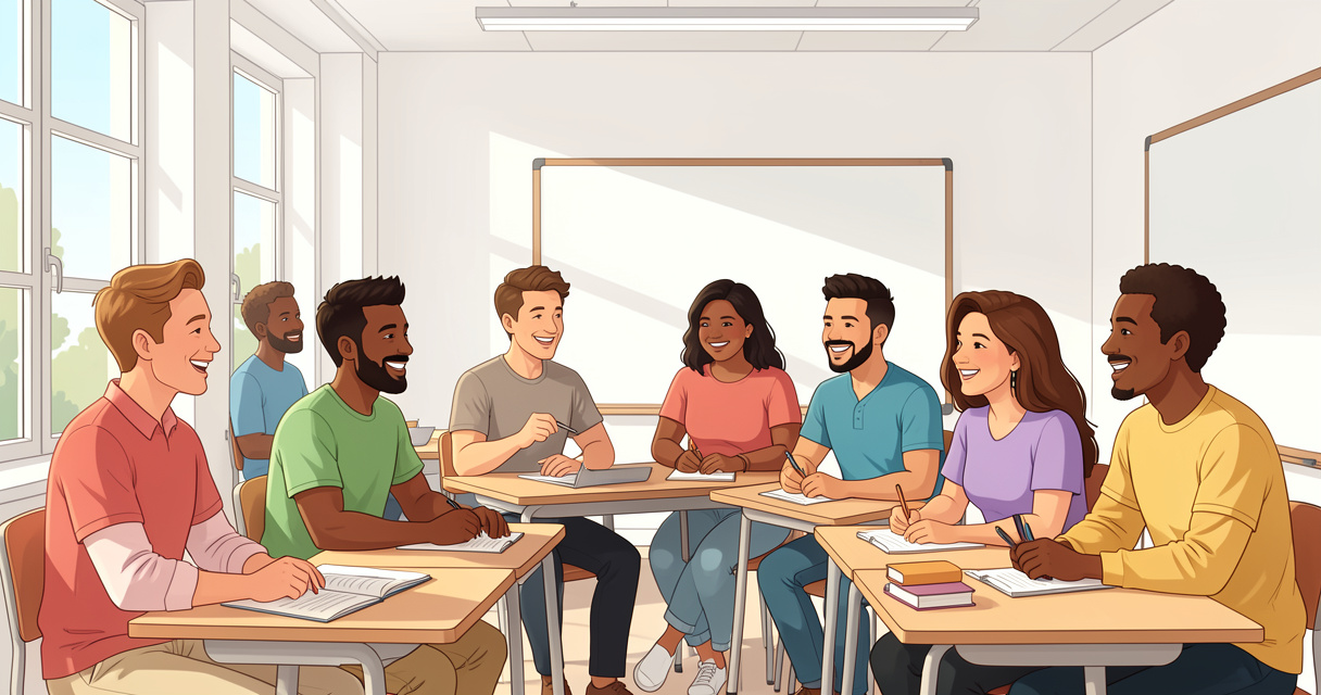 Adultes en cours d'anglais interactif pendant un séjour linguistique à Londres