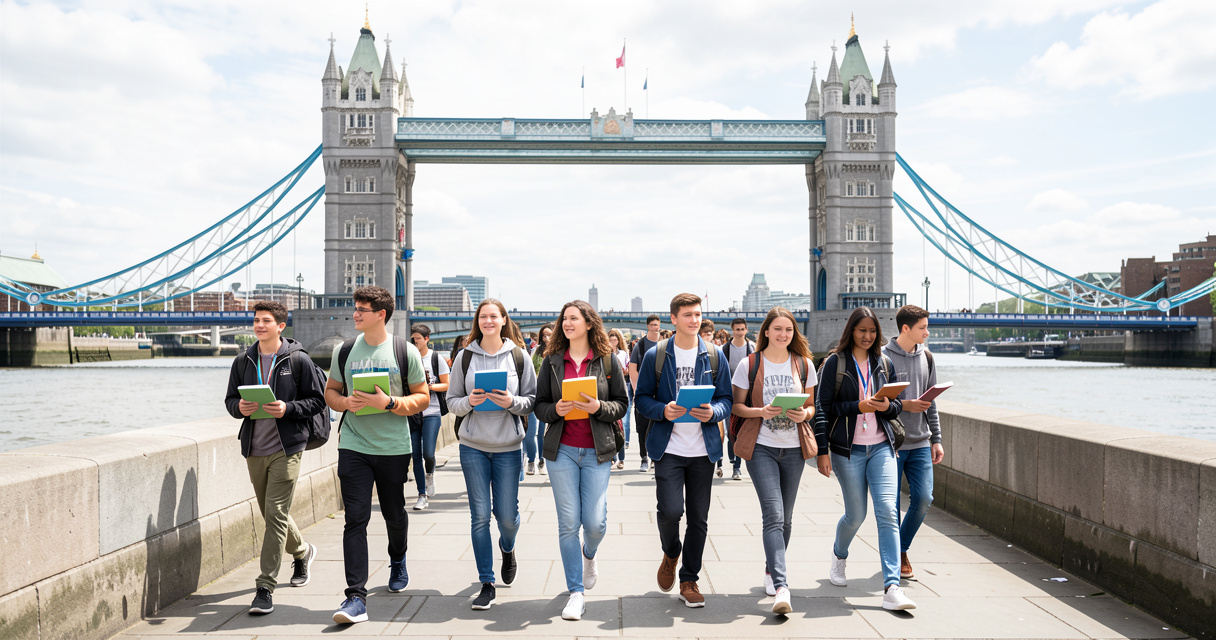 Groupe d'étudiants à Londres lors d'un voyage linguistique anglais