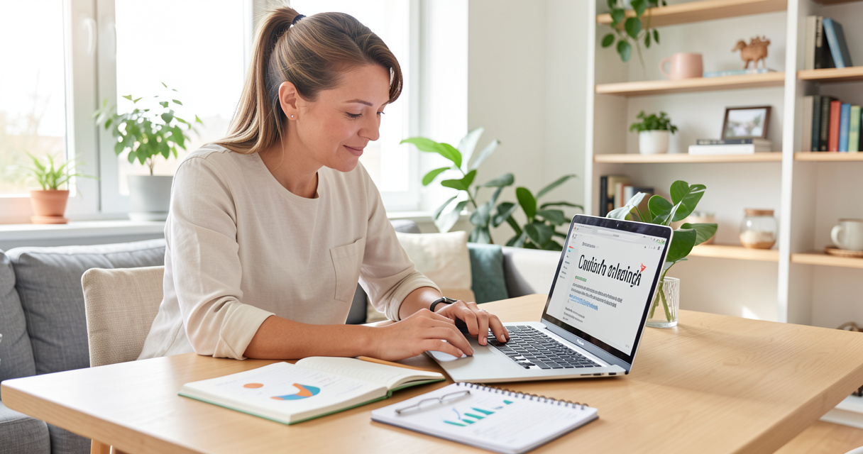 Apprenant travaillant son anglais professionnel sur ordinateur portable à domicile
